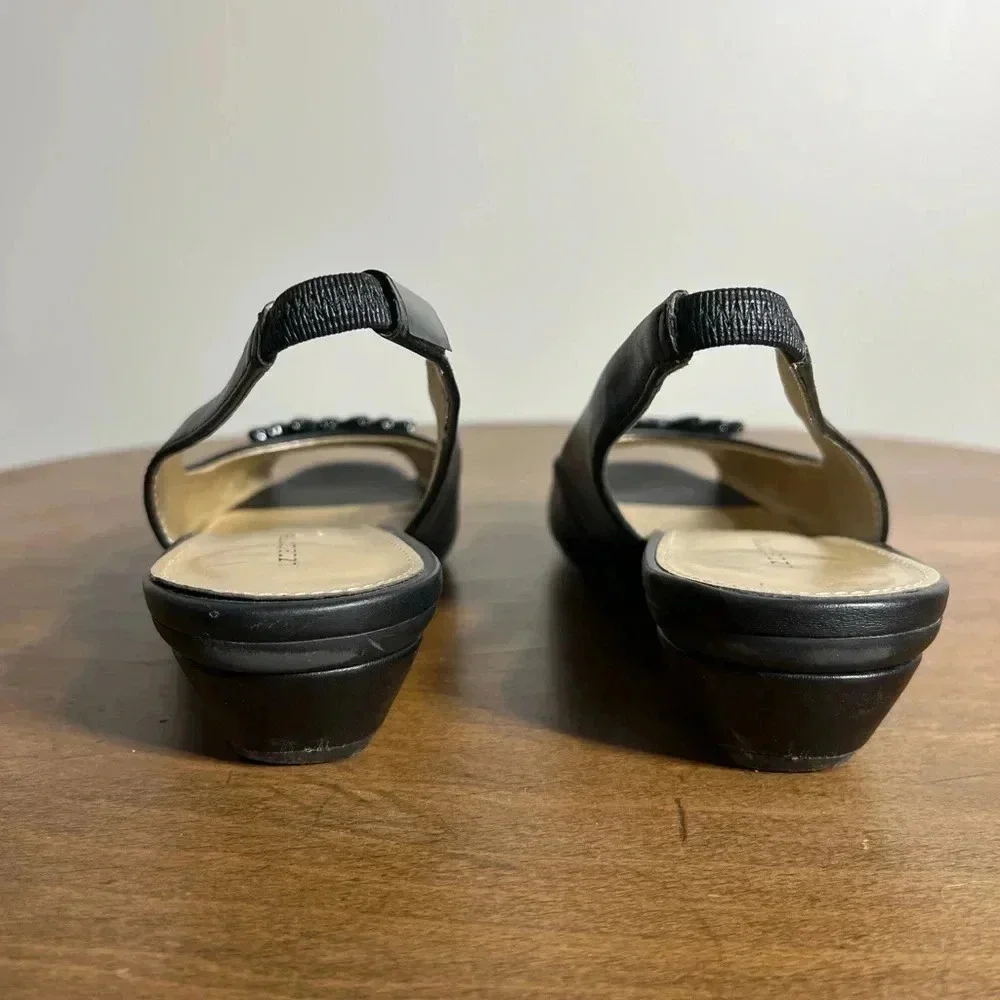 Liz Claiborne Womens Black Peep Toe Slingback Beaded Low Wedge Heels‎ 6.5M